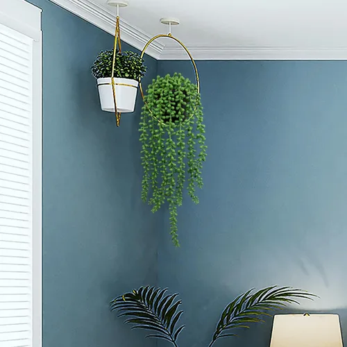 Vista 4 de LOYWREE 3 piezas de plantas falsas de interior, planta artificial de cadena de perlas en macetas negras, plantas colgantes suculentas artificiales