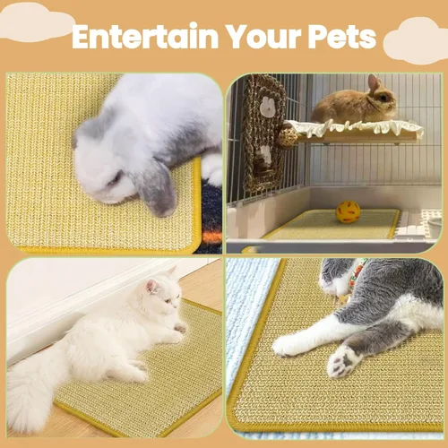 Vista 7 de DYAUS Bunny Scratch Pad, Natural Sisal Rabbit Scratching Mat for Claws and Teeth Care, Indoor Bunny Chew Toys Bunny Bed for Biting Sleeping Nesting