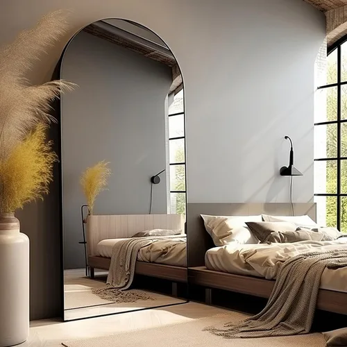 Vista 12 de Espejo arqueado de longitud completa, de pie o montado en la pared, 58 "18", marco de aluminio - negro