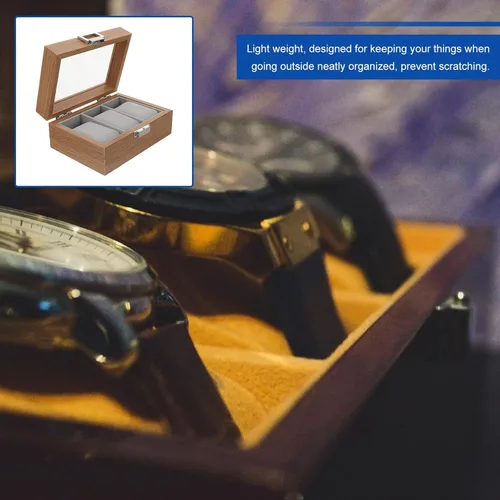 Vista 5 de Lurrose 3-slot Watch Storage Box Organizer with Jewelry Compartment, Portable Travel Sundries Container for Men and Women, Compact Display Case for