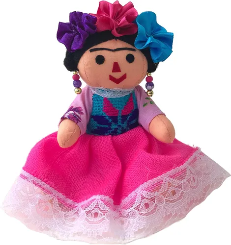 Vista 4 de Alkimia Inc Muñeca de trapo mexicana hecha a mano Maria Painter - 6.5 pulgadas (rosa)