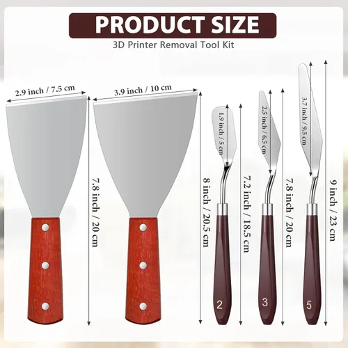 Vista 2 de Minatee Herramienta de espátula de impresora 3D, 5 piezas, accesorios de raspador de impresora 3D, kit de herramientas de extracción con agarre