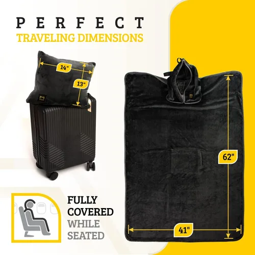 Vista 6 de Manta de Viaje para Avión Compacta con Capucha – Accesorios de Viaje para Avión 2 en 1 de Manta de Avión a Almohada de Viaje con Correa de Equipaje