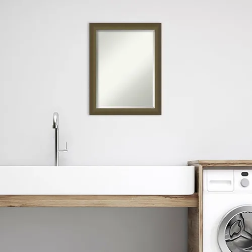 Vista 5 de Amanti Art Espejo de baño de bronce para sobre fregadero, 28 x 22 pulgadas, espejo rectangular estrecho de bronce claro Blaine, marco moderno medio