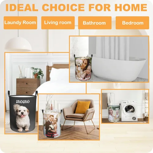 Vista 7 de Cesta de lavandería personalizada con nombre, cesta de almacenamiento de ropa sucia personalizada para baño, sala de estar, dormitorio, plegable