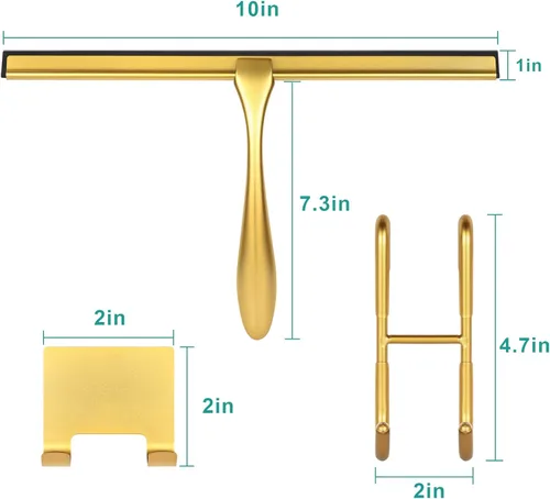 Vista 6 de Escobilla de ducha para puertas de cristal, escobilla de ducha de 10 pulgadas, escobilla de ducha dorada para puertas de ducha, espejo, ventanas