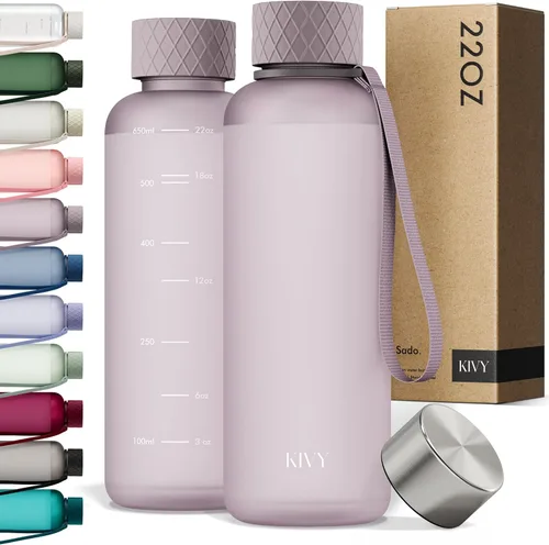 Vista 28 de KIVY Botella de agua delgada de 22 onzas [ligera e inastillable] – Botella de agua reutilizable de Tritan – Botella a prueba de fugas para mujeres