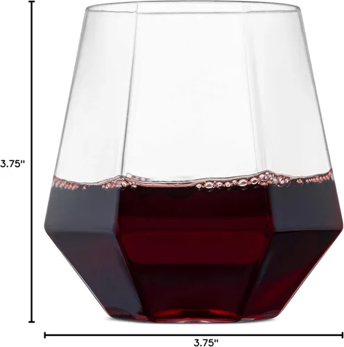 Vista 10 de Munfix Copas de vino de plástico sin tallo, paquete de 32 – en forma de diamante, irrompibles, desechables, de 12 onzas, de plástico transparente