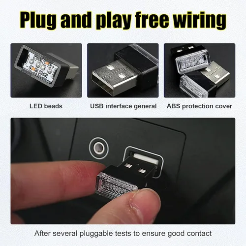 Vista 3 de Ziciner 6 PCS Lámpara de Ambiente Interior de Coche LED USB, Mini Luz Nocturna LED Portátil, Kit de Iluminación Ambiental de Maletero con Interfaz
