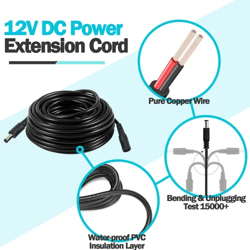 Vista 3 de Cable de extensión de alimentación de 12 V CC de 16 pies (16.4 ft) de 0.217 in x 0.083 in para cámara de seguridad CCTV, router, cable de extensión