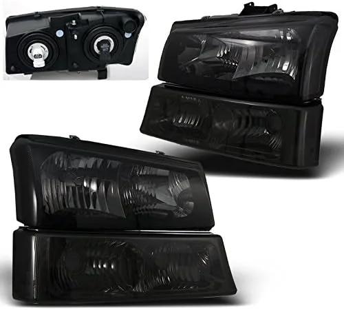Vista 2 de Faros delanteros de cristal + parachoques Zmautoparts para Chevy Silverado, Negro