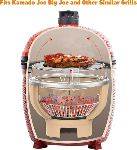 Vista 5 de Canasta de cenizas de carbón Onlyfire de acero inoxidable con asas, se ajusta a la parrilla Kamado Joe Big Joe