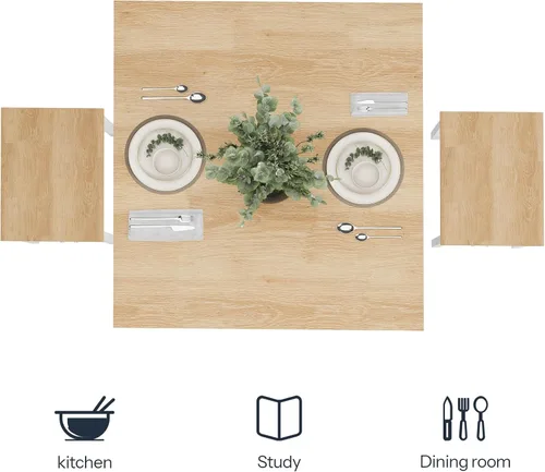 Vista 7 de HOOBRO juego de mesa de comedor industrial de 3 piezas, mesa de cocina, comedor para ahorrar espacio para la cocina, comedor, espacio pequeño