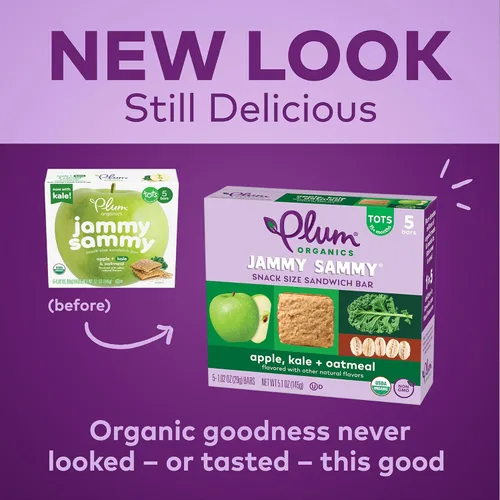 Vista 4 de Plum Organics Jammy Sammy Snack Bars – Manzana, col rizada y avena – Barras de 1.02 onzas (paquete de 30) – Barras orgánicas para niños pequeños