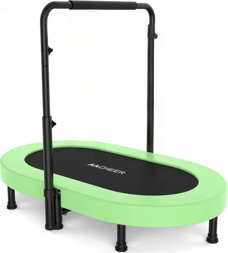 Vista 12 de ANCHEER Mini trampolín doble de 56 pulgadas para niños, mini reboteador con mango ajustable de 5 niveles, trampolín para padres e hijos para niños