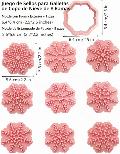 Vista 2 de Sellos de galletas de copo de nieve de 8 puntas de plástico rosa 9