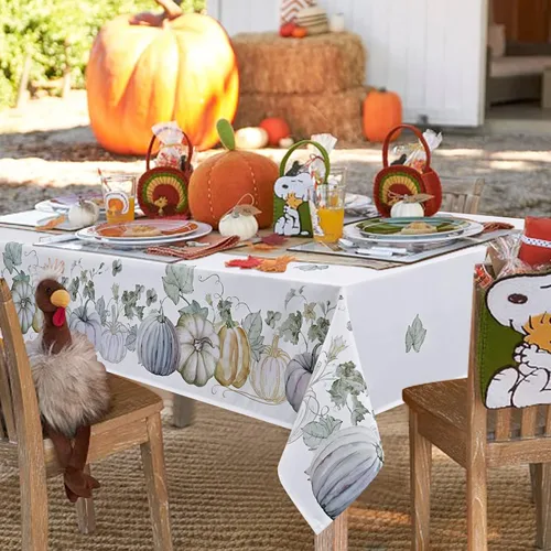 Vista 2 de Mantel de Acción de Gracias, mantel de calabazas de otoño, manteles de cosecha de otoño de hojas de arce, mantel impermeable a prueba de derrames
