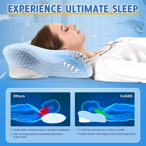 Vista 3 de Almohadas cervicales para el cuello con espuma viscoelástica, almohadas cervicales para aliviar el dolor, almohadas de espuma viscoelástica