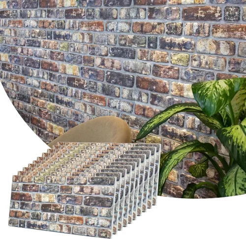 Vista 17 de Dundee Deco Paneles de pared 3D de ladrillo sintético, revestimiento, paneles de pared con aspecto de piedra roja y naranja, revestimiento de espuma
