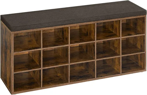 Vista 13 de VASAGLE - Colección CUSTOS - Banco para zapatos, banco de almacenamiento con asiento acolchado, banco de entrada con 10 compartimentos