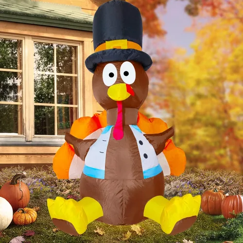 Decoraciones inflables de Acción de Gracias, pavo, 3.5 pies, bonita decoración de Acción de Gracias de otoño, pavo inflable con bolsa de peso,