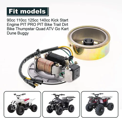 Vista 4 de Kit de rotor de 2 bobinas de encendido Magneto de estator de volante ATV Magneto placa de estator para 50cc 70cc 90cc 110cc 125cc Taotao Kazuma SSR