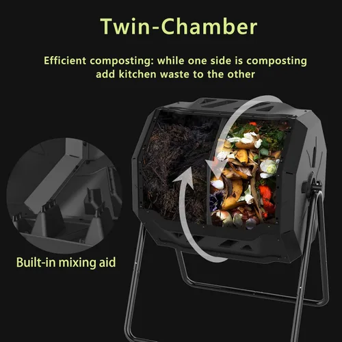 Vista 3 de Squeeze Master - Compostera grande para jardín y otros espacios al aire libre, con doble compartimento rotativo, mejor circulación del aire, sin