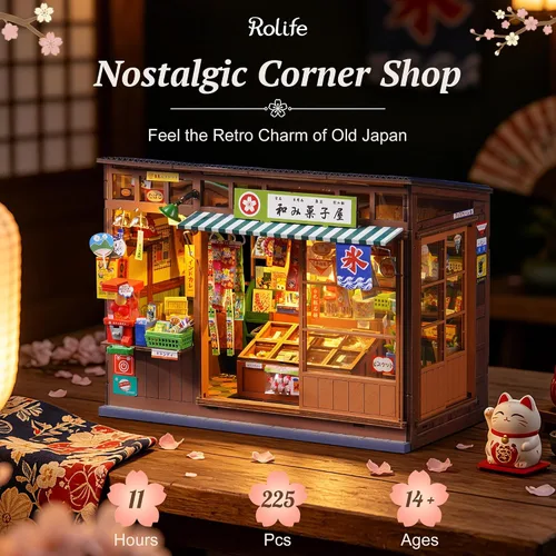 Vista 2 de Rolife Kit de casa en miniatura para rincón de libros japoneses, casa de muñecas nostálgica