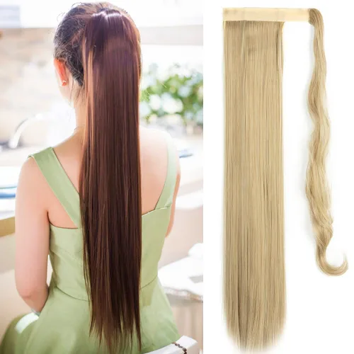Vista 7 de OMGREAT Extensión de cola de caballo de 24 pulgadas, extensiones de cabello largo y lacio para mujer, cola de caballo sintética envolvente