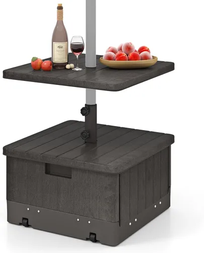 Vista 9 de Giantex Mesa auxiliar para exteriores con soporte para paraguas, bolsa con peso rellenable de 175 libras, bandeja de mesa ajustable para paraguas, 2