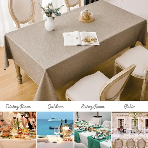 Vista 7 de Veblandy Mantel rectangular de lino texturizado, impermeable y resistente a las manchas, sin arrugas, tela decorativa estilo casa de campo