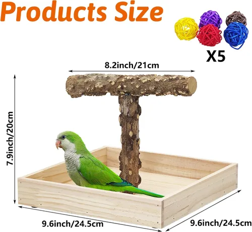 Vista 2 de BNOSDM Soporte portátil de perca para pájaros con bandeja para orinal, de madera natural, para entrenamiento, gimnasio, loro, juguete