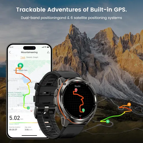 Vista 4 de AMAZTIM Reloj inteligente GPS para hombres, posicionamiento de 6 satélites, brújula, cuerpo de acero inoxidable, impermeable 50M, batería extra