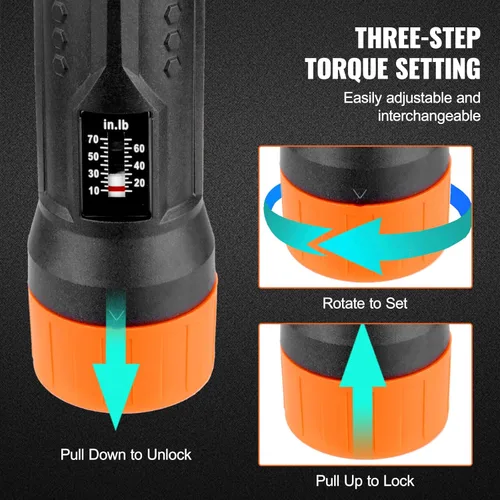 Vista 5 de VEVOR Juego de llaves de destornillador de torque de 1/4" Rango de ajuste de torque de 10-70 in-lbs Destornillador de torque con incrementos