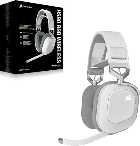 Vista 8 de CORSAIR Auriculares multiplataforma inalámbricos HS80 RGB para juegos, Dolby Atmos, diseño ligero y cómodo, micrófono de calidad de transmisión