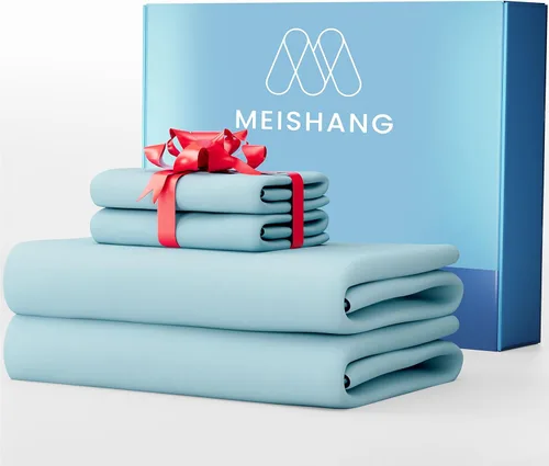 Vista 15 de MEISHANG Sábanas de algodón de 1000 hilos, tamaño Queen, 100% algodón egipcio, tejido satinado, suave y transpirable, certificado Oeko-Tex