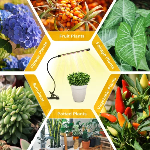 Vista 8 de iPower 21 Luz LED de Crecimiento con Espectro Completo para Plantas de Interior, Cuello de Cisne Ajustable, 3 Modos de Luz y 10 Niveles Regulables