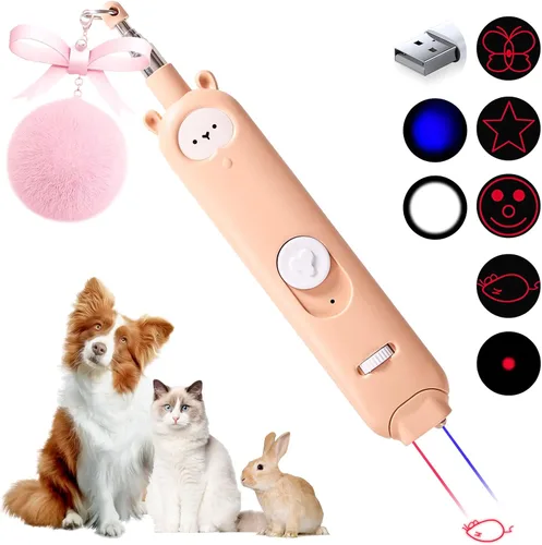 Gochanmon Juguetes láser para gatos, puntero láser 2 en 1, juguetes internativos para gatos de interior, juguete de varita para gatos de 3+5 modos