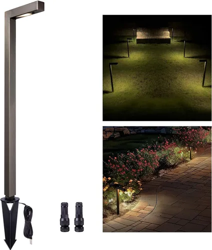 Luces de camino de paisaje de latón, luces de camino de bajo voltaje de 12 V con cable, luces de jardín al aire libre LED impermeables, en forma de