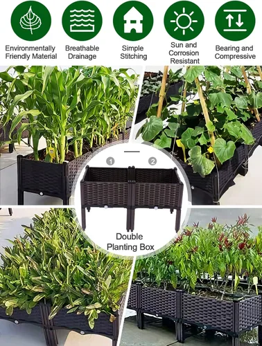 Vista 6 de Kalolary 2 juegos de cama de jardín elevada con patas, cajas de plantas de patio, flores vegetales, contenedor elevado para plantas
