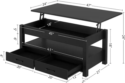 Vista 3 de Rolanstar - Mesa auxiliar, mesa de centro con cajones y compartimento oculto, mesa central retro con tablero de elevación de madera, para sala