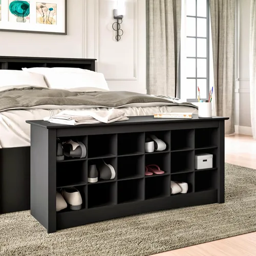 Vista 2 de Banco cubo para almacenamiento de zapatos Prepac , Laminados de madera compueta, Negro