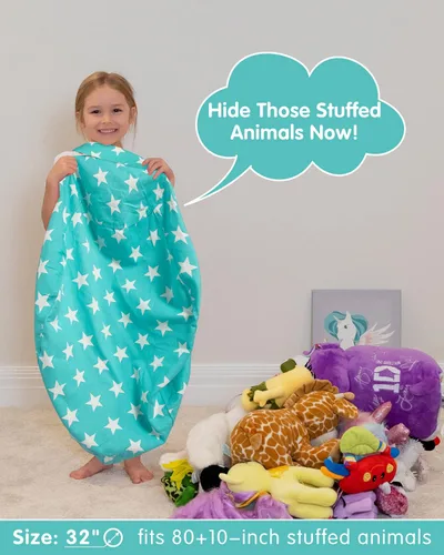 Vista 3 de Aubliss - Silla de almacenamiento para peluches en forma de puf (Estrella Aqua, Mediana (32"))