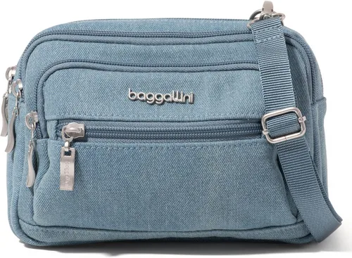 Vista 30 de Baggallini Bolso cruzado pequeño con triple cremallera para mujer, ligero, convertible, riñonera Estampado De Flor De Mediano