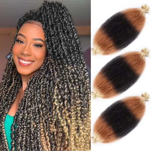Vista 30 de Cabello afro elástico y trenzado de 30 pulgadas 2 paquetes, cabello preesponjado y trenzado elástico pre-estirado para extensiones de cabello suave