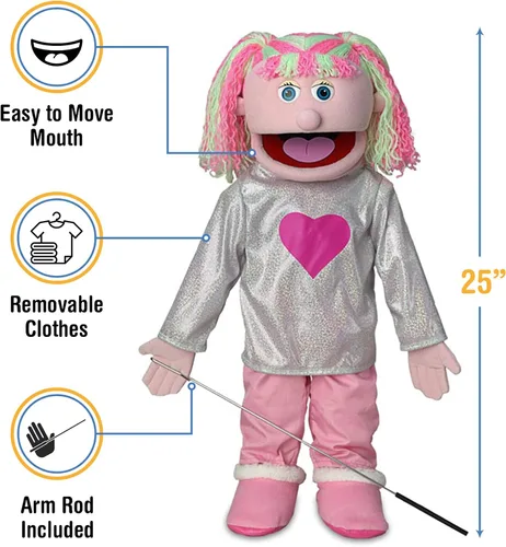 Vista 3 de Títere estilo ventrílocuo de 25 in Kimmie, color rosa chica, cuerpo entero