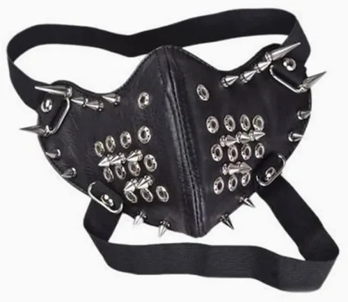 BXT Máscara de media cara de calavera Steampunk, ajustable, retro, punk, gótica, máscara de cuero con remaches para Halloween, fiesta de disfraces