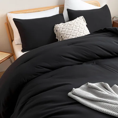 Vista 20 de ROSGONIA Edredón tamaño completo para niñas, niños, adolescentes, gris carbón, 3 piezas (1 edredón gris oscuro y 2 fundas de almohada), ropa de cama