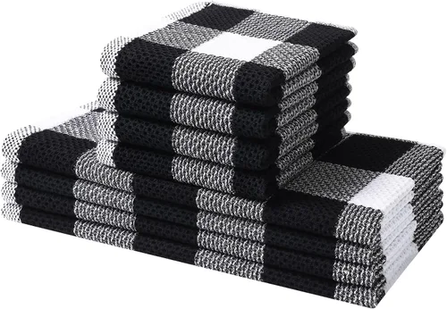 Vista 23 de Mordimy Trapos de cocina a cuadros 100% algodón, 12 x 12 pulgadas, súper suaves y absorbentes, de secado rápido, trapos de cocina para cocina, Beige