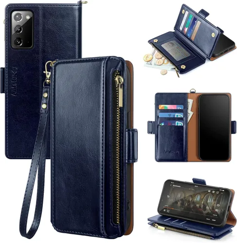 Vista 9 de Antsturdy Funda tipo cartera compatible con Samsung Galaxy Note 20 5G con tarjetero para mujeres y hombres, funda de teléfono con bloqueo RFID, piel